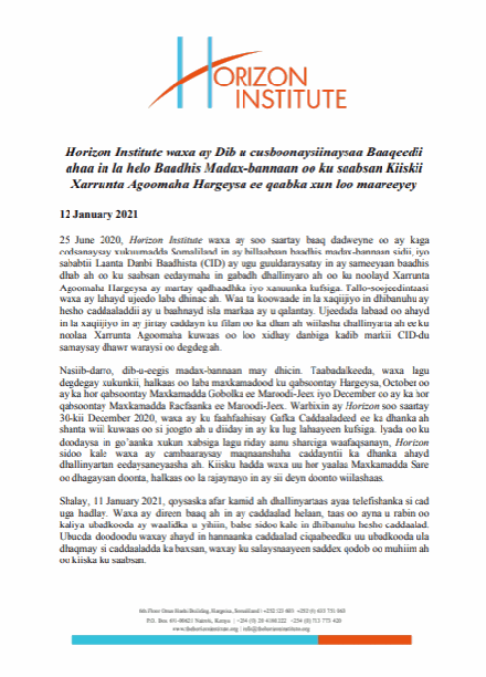 Horizon Institute oo dib ugu baaqaysa baadhintaan madax banaan kisskii Xarunta Agoomaha Hargeisa 12 January 2021.pdf